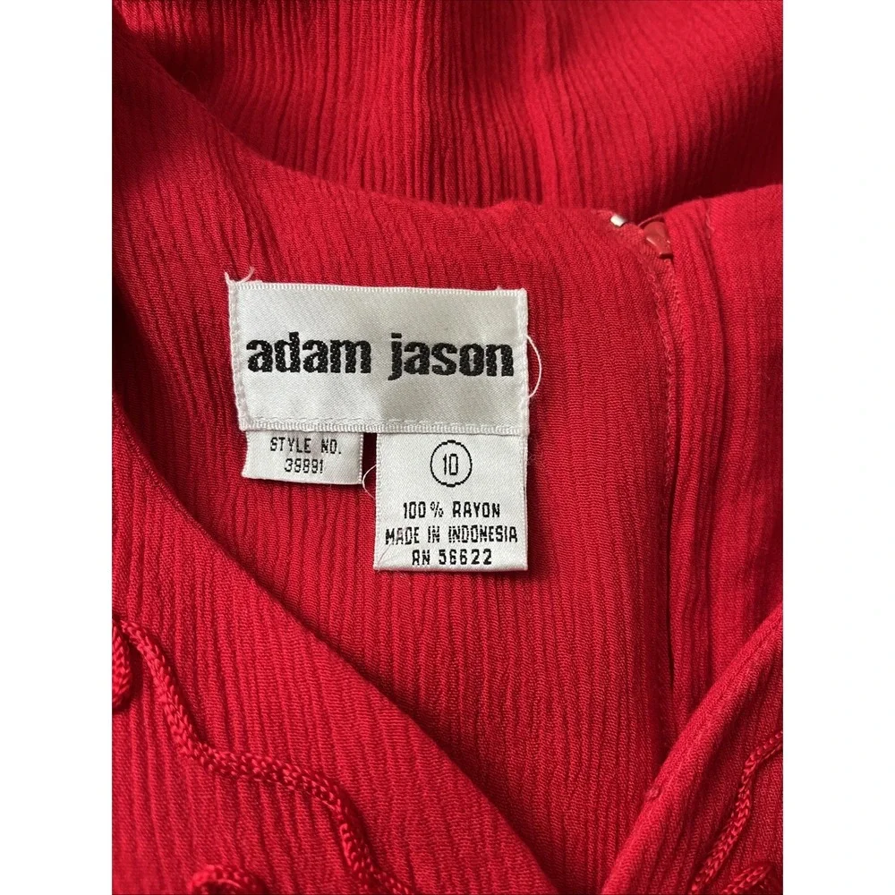 VTG Adam Jason Dress Size 10 Red 80's 90's Floral Embroidery Tie Boho Secretary